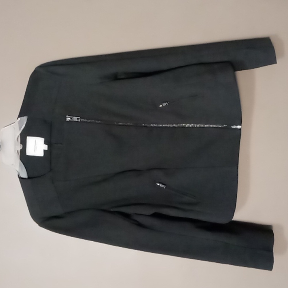 Catherine Malandrino Runway Charcoal Gray Moto Jacket w Front Zip Pockets L